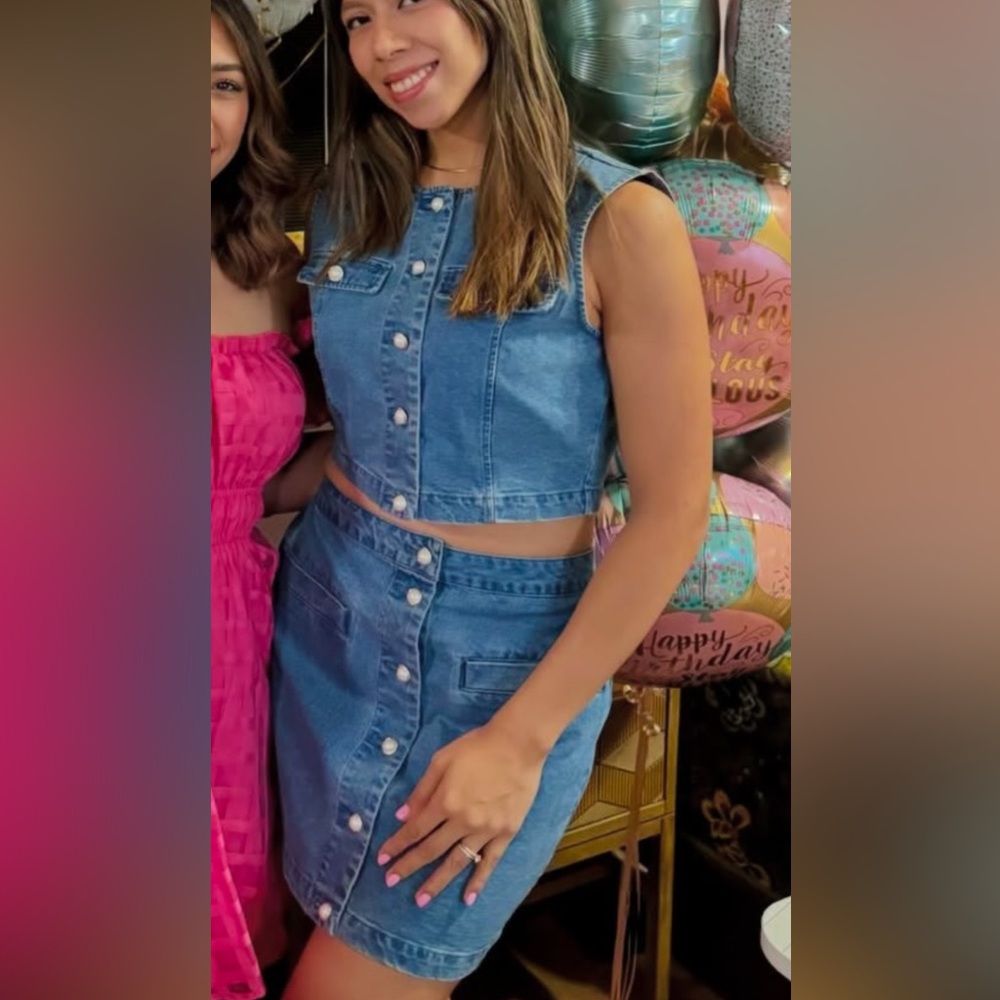Avec Les Filles Blue Denim Button-Up Top
